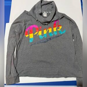 Victoria's Secret Gray Hoodie with Colorful Pink Logo